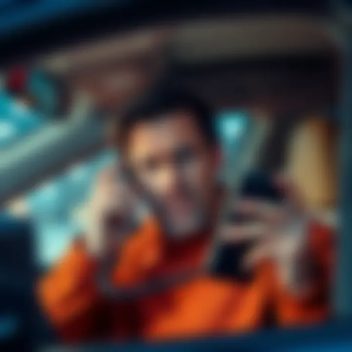 A frustrated person holding a phone with a worried expression, symbolizing communication issues after winning a car auction.