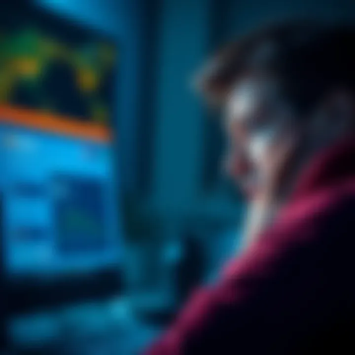 A person looking worried while staring at their computer screen, showing a Coinbase account with a stuck USDT transaction.
