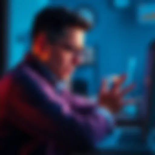 A worried person looking at their computer with a locked Coinbase account on the screen, showing signs of frustration with their arms crossed.