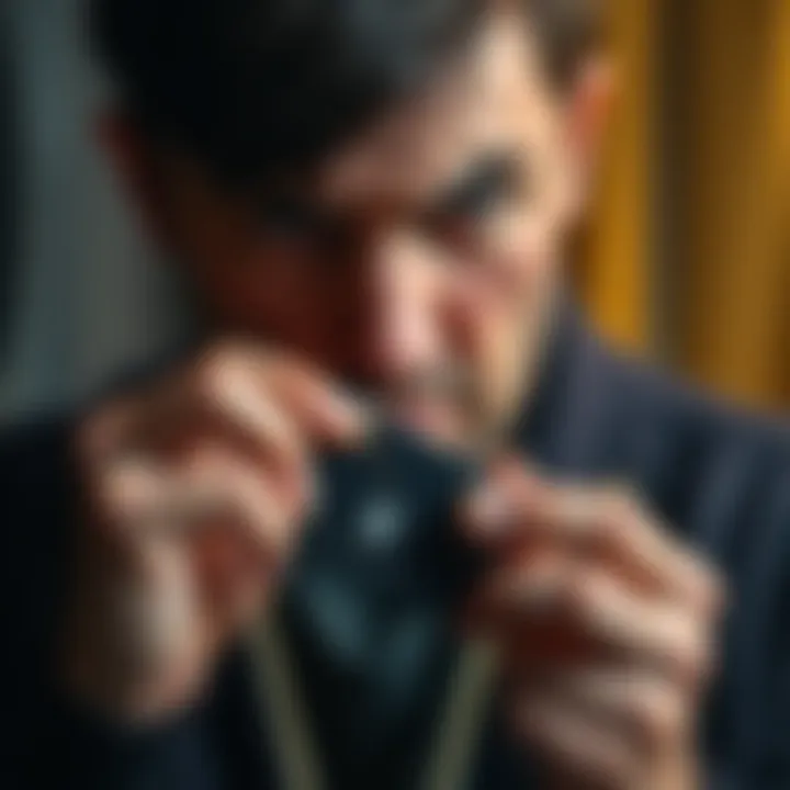 A disappointed person examining a damaged Ledger Nano S device, highlighting issues with the product's reliability