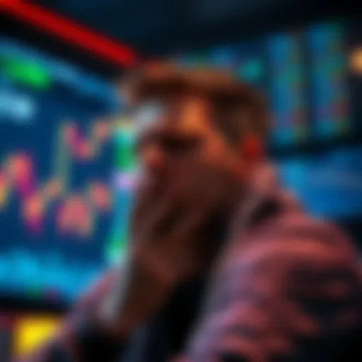 A distressed person looking at a screen displaying falling cryptocurrency values, symbolizing losses in investments related to Gemini and Fantom.