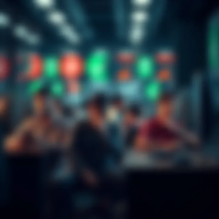 Frustrated Cryptocurrency Community A group of people sitting at computers looking frustrated as they discuss cryptocurrency market trends, showing concern for financial impacts on their well-being.