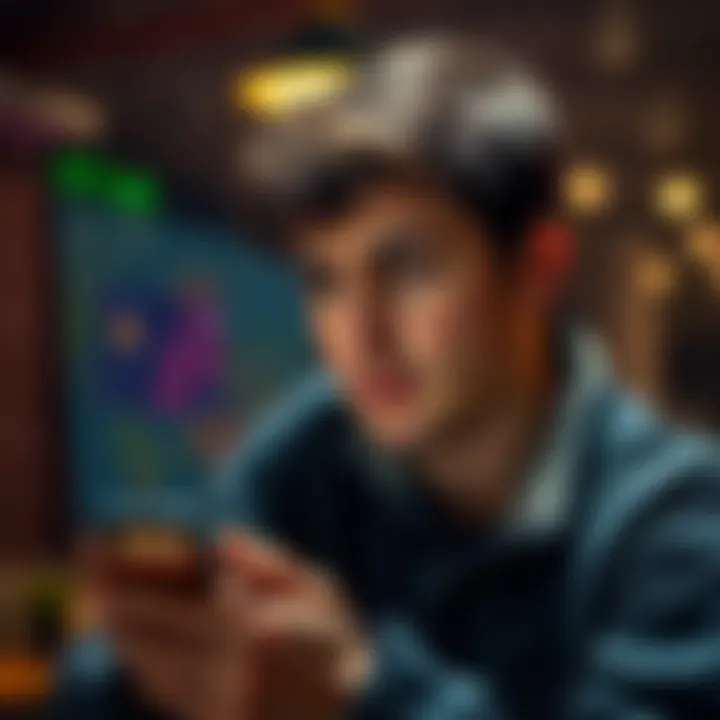 A person looking stressed while checking their phone with a blocked card notification visible on the screen