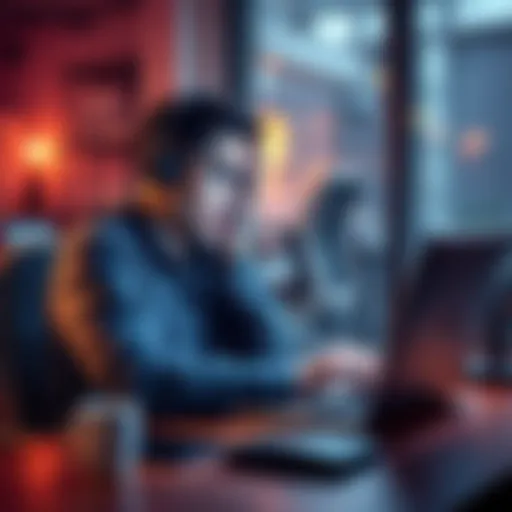 A person sitting at a desk looking frustrated while using a laptop, with customer support chat on the screen, symbolizing issues with Coinbase account freezes