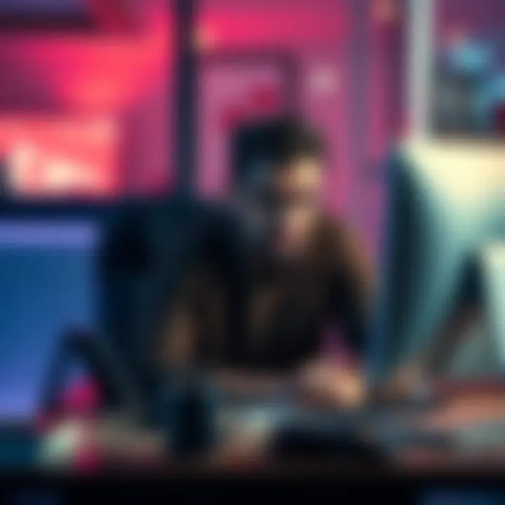 A frustrated customer sitting at a desk with a computer, looking confused and worried about account issues with Revolut.