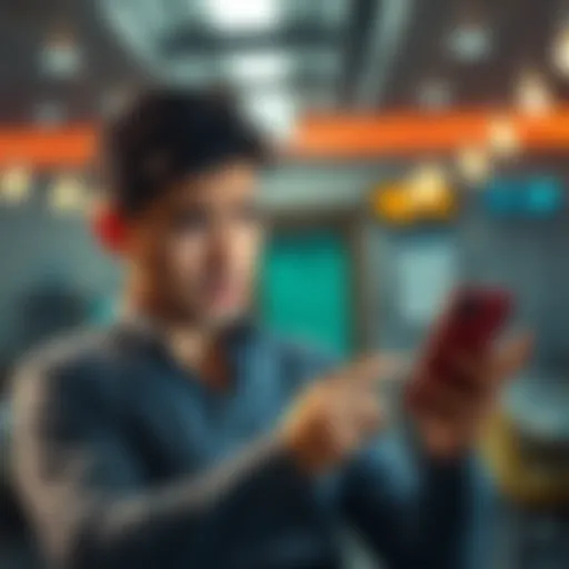 An Italian employee looks worried while checking their phone, showing signs of frustration over Revolut blocking their salary transfer.