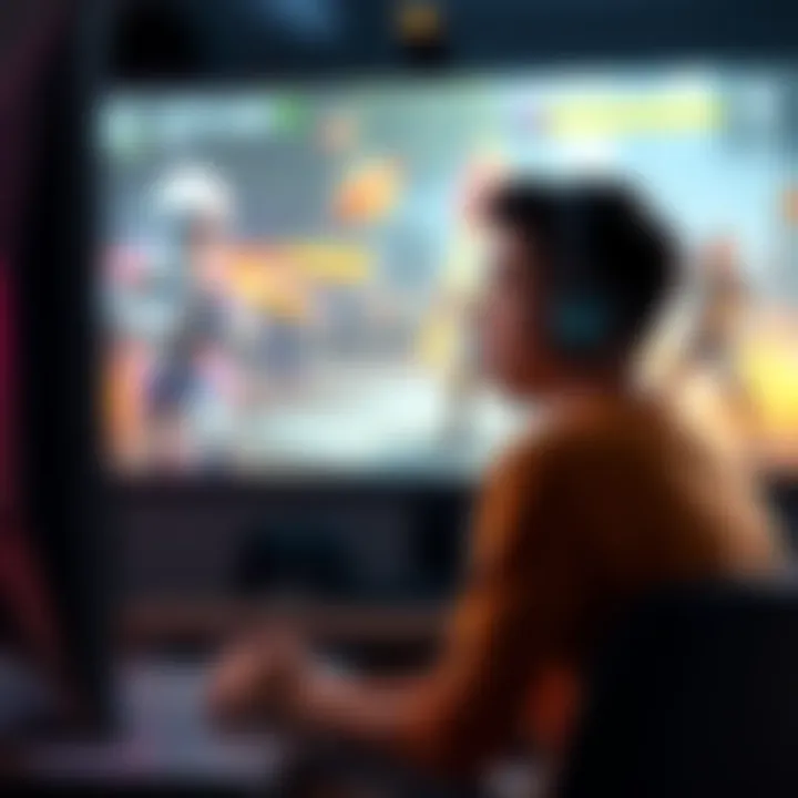 A gamer sitting in front of a screen looking upset while ads play, with game characters visible on the screen.