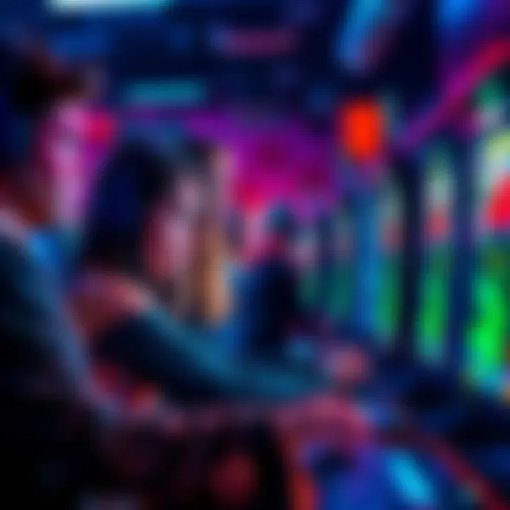 Group of players looking disappointed at their screens while playing solitaire games at Atlas Arcade