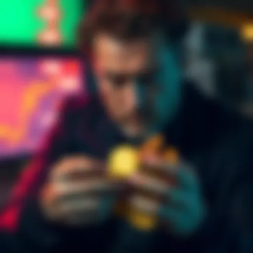 A crypto investor looks disappointed while holding a handful of CRO coins, reflecting on their losses after being influenced by a celebrity endorsement.