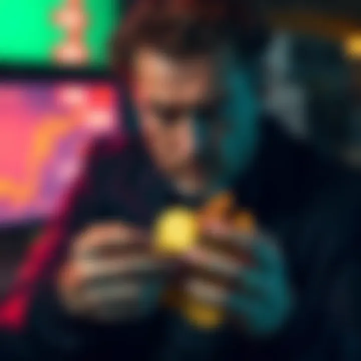 Frustrated investor holding crypto coins A crypto investor looks disappointed while holding a handful of CRO coins, reflecting on their losses after being influenced by a celebrity endorsement.