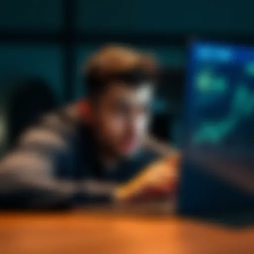A person stares at a laptop screen showing low cryptocurrency yields, looking worried and confused about DeFi investments