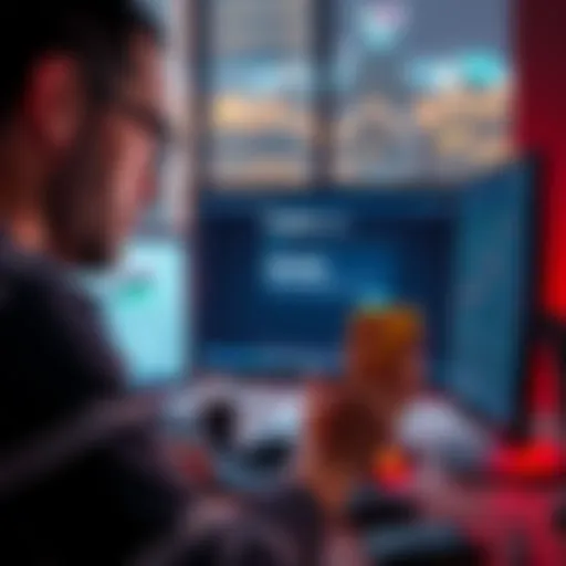A person looks worried while checking their cryptocurrency account on a computer, showing a message about frozen assets.