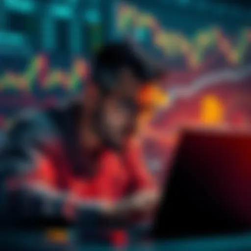 A person looking disappointed while selling cryptocurrency on their laptop with various crypto charts in the background