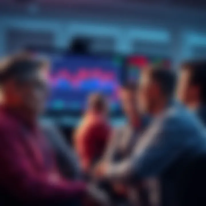 Group of disappointed investors looking at HBAR price decline on screens