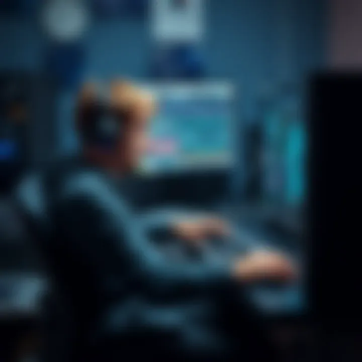 A miner sitting in front of a modest computer setup, looking frustrated, with mining software displayed on the screen.