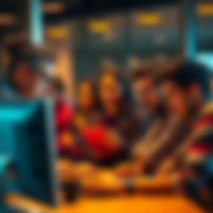 A group of people looking at a computer screen with expressions of frustration as they read low-quality posts in online forums