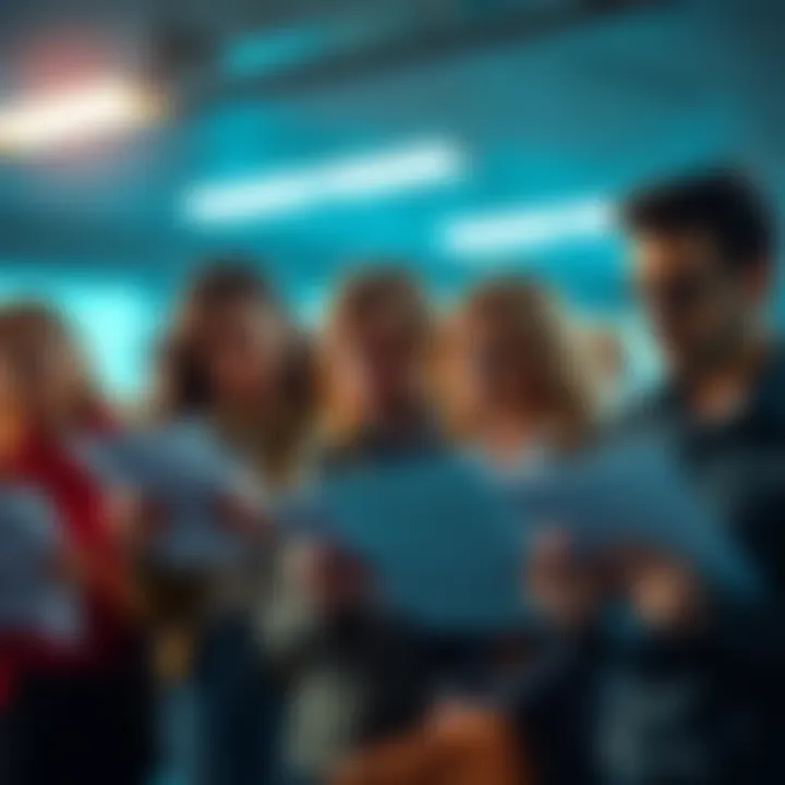 Group of people expressing frustration while holding forms and papers related to taxes