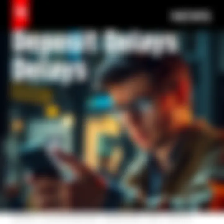 Person showing frustration while checking bank app for delayed deposits