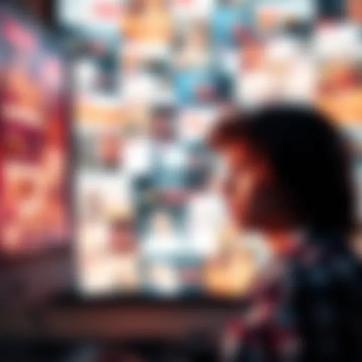 A person looking annoyed at a computer screen filled with repetitive ads, expressing disinterest