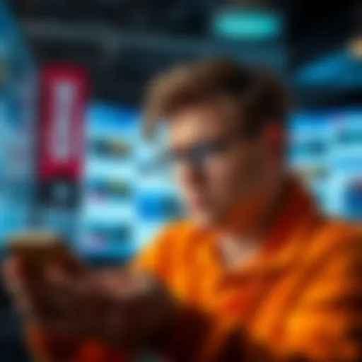 A person looking annoyed at their device with multiple ads on screen