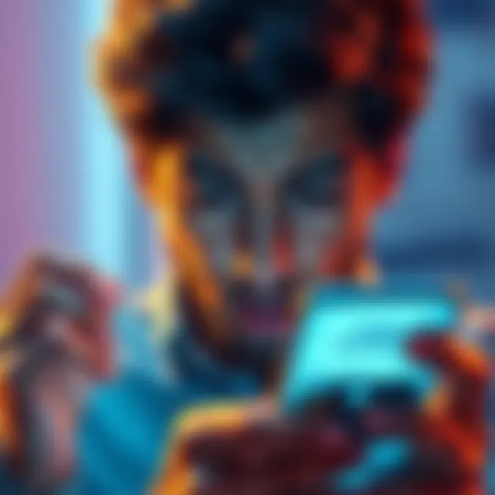 A frustrated individual staring at their smartphone displaying a banking app with a message about funds on hold, showing anxiety and impatience.