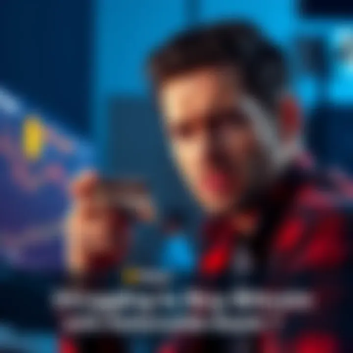 A person with a disappointed expression looks at a computer screen displaying Bitcoin prices while holding a nationwide bank card