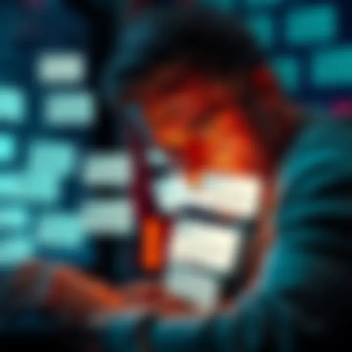 A worried person looking at a computer screen with multiple email notifications about payment delays