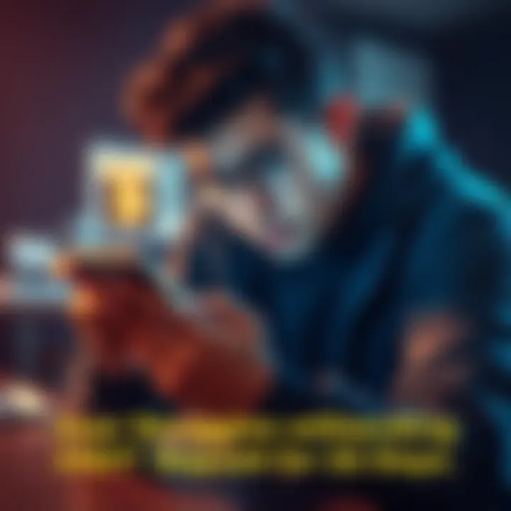 Frustrated person checking phone A frustrated individual looking at their phone with a concerned expression, waiting for a USDT deposit to clear