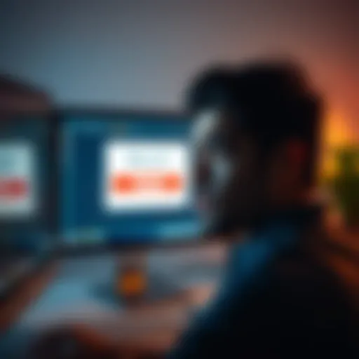 A person with a stressed expression looking at a computer screen displaying a closed account message from Revolut