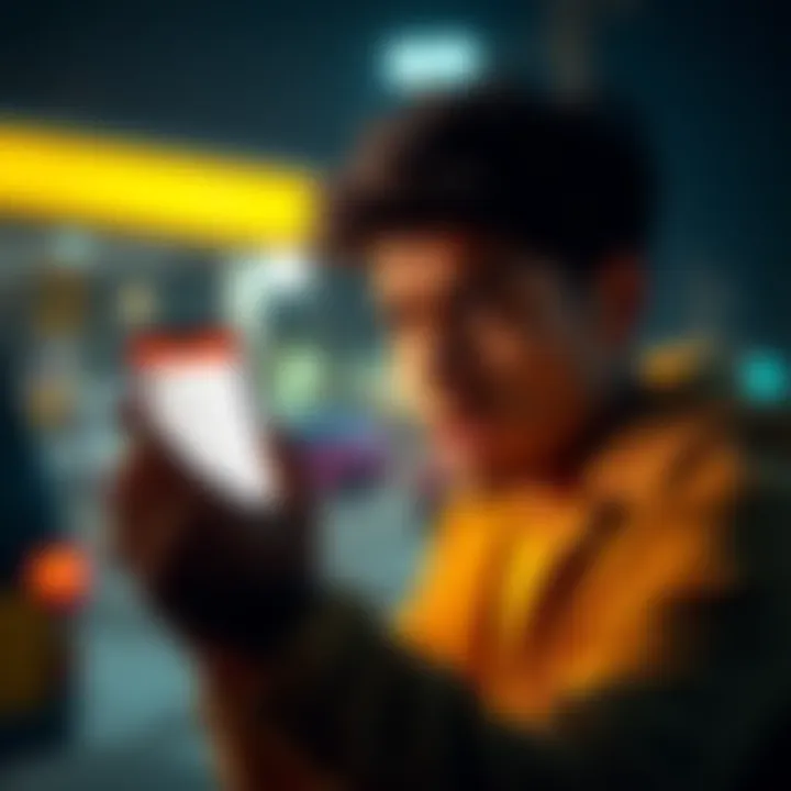 A person looking annoyed while holding a phone with gas request messages on the screen