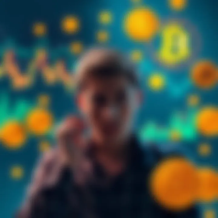 A person looking stressed while holding their head, surrounded by charts and Bitcoin symbols, reflecting on missed investment opportunities