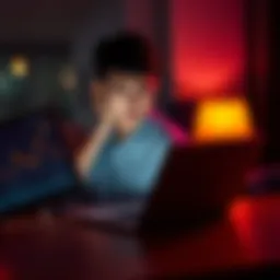 Frustrated person looking at a survey on a laptop A person with a frustrated expression while viewing a lengthy survey on their laptop, indicating confusion over the expected time versus actual time.