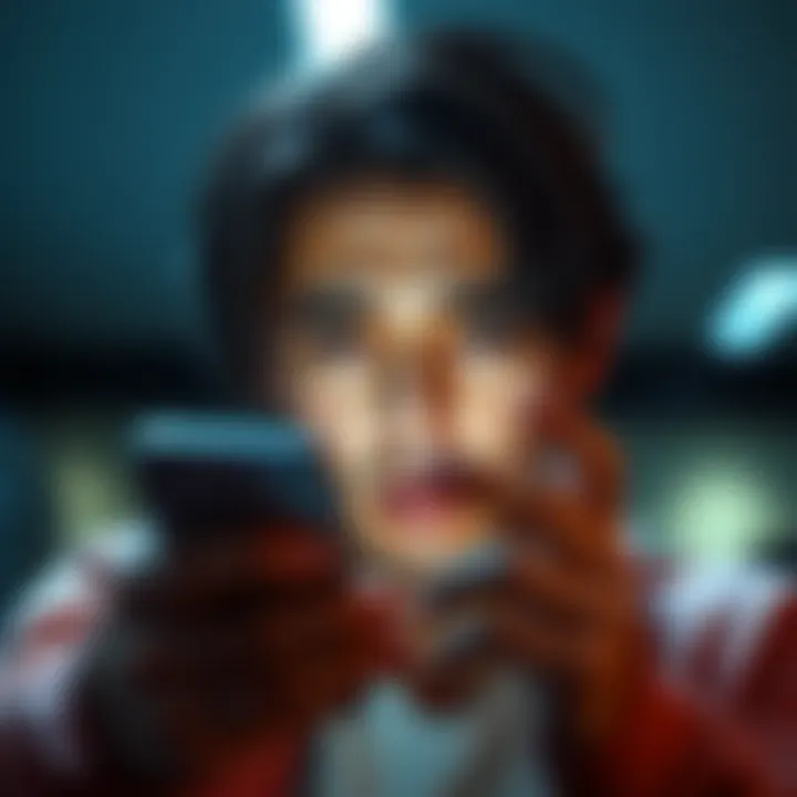A person displays frustration while staring at their phone with an error message about ads on the screen.