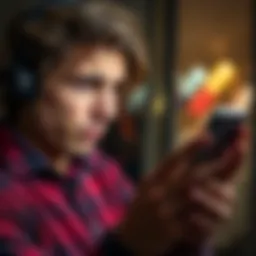 A person showing frustration while looking at a survey on their smartphone, indicating dissatisfaction with name requirements for participation.