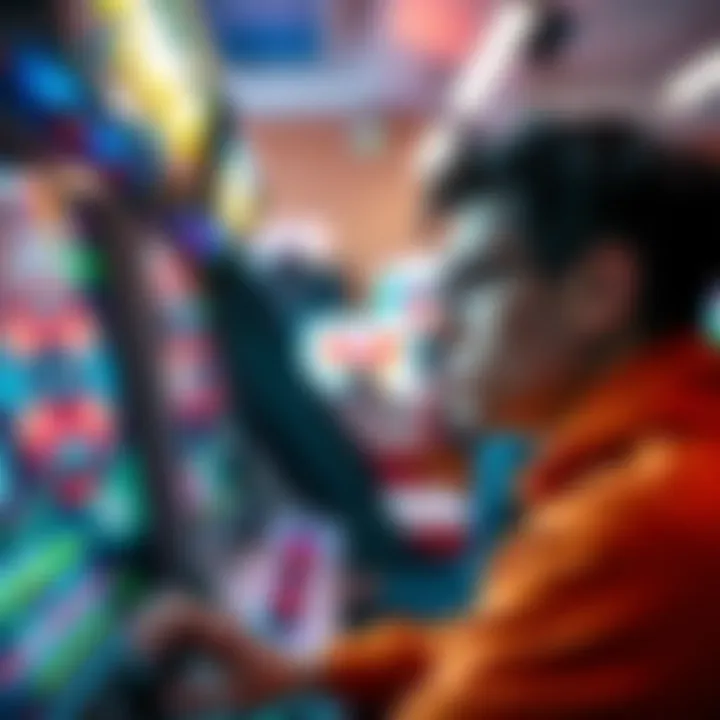 A player at an arcade looks upset while interacting with the game Arrow Out, showing glitches on the screen.