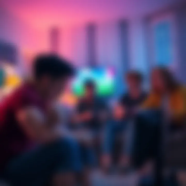 A group of players expressing frustration while playing a video game, with one player showing a thumbs down and another looking disappointed at the screen. They sit in a living room with game controll...