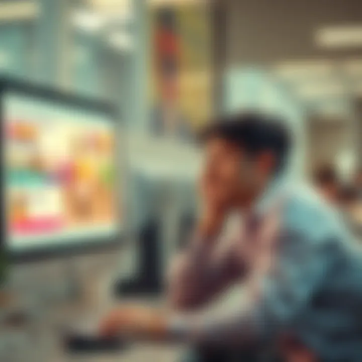 A person looking disappointed while sitting at a computer with ice cream flavors listed on the screen