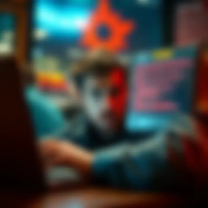 A person looking frustrated while staring at a laptop screen showing error messages related to Titan 2.0 wallet access issues.