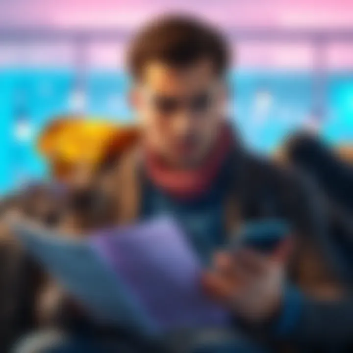 A traveler looks upset while holding travel documents and a phone, surrounded by travel gear