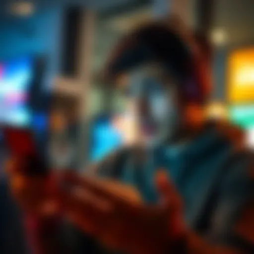 User frustrated with blocked money transfer A person looking upset while checking their phone, showing frustration over a blocked funds issue with a banking app