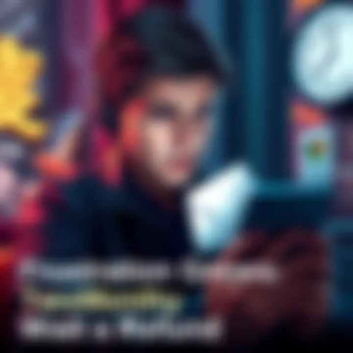Person looking frustrated while checking email on their phone, waiting for a crypto refund, with a clock indicating long wait time