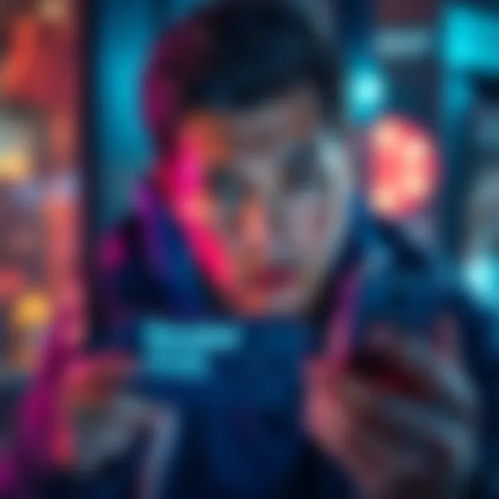 A person looking worried while holding a phone, showing a frozen account notification from Revolut.