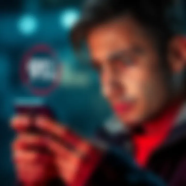 A close-up of a user looking frustrated while checking their phone, illustrating connectivity issues, as graphical indicators show 91% and no internet connection.