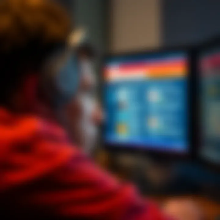 Frustrated user facing scrolling issue A person looking frustrated at a computer screen showing a website with scrolling problems, listings resetting to the top