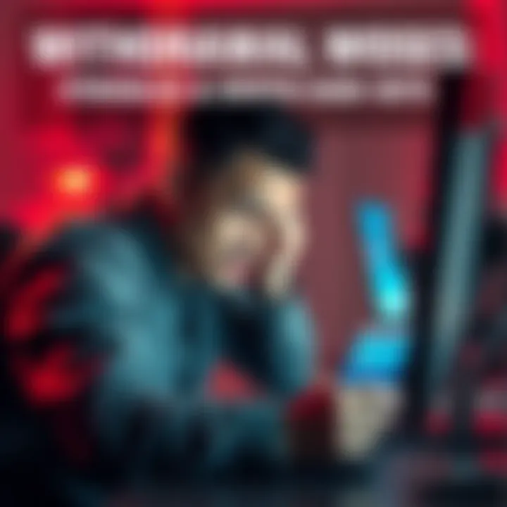 A person shows frustration while trying to withdraw cryptocurrency on their computer, with a bank card beside them, indicating failed attempts.