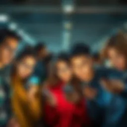 Frustrated Youth Communicating A group of young people looking frustrated while using their phones, unable to communicate face-to-face.
