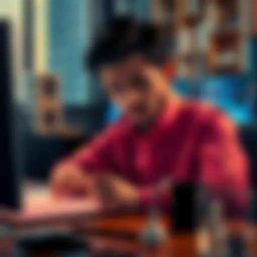 A person with a disappointed expression sitting at a desk, looking at a nearly completed project, symbolizing missed success