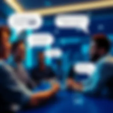 Funny Chat about XRP A group of people laughing and discussing XRP in an online chat room, with speech bubbles showing humorous cryptocurrency jokes.