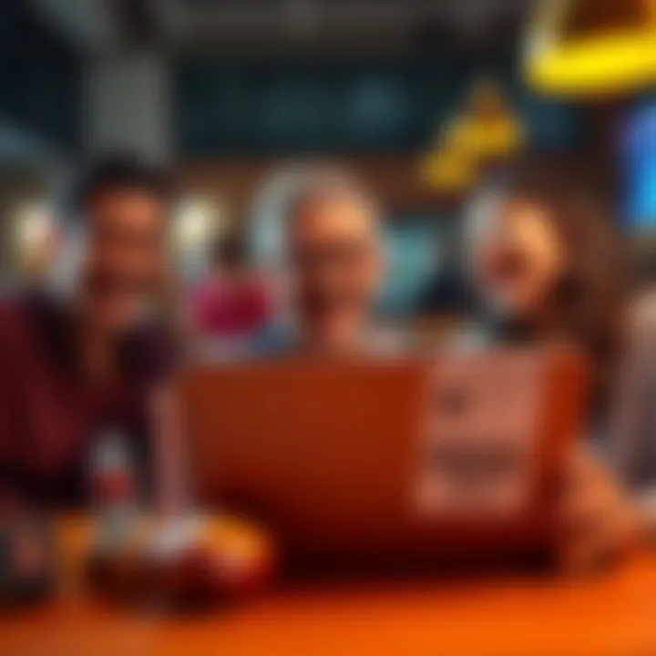 Funny old post highlights A group of people laughing together while looking at a funny post on a laptop.