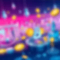 Illustration showing various stablecoins and bank-issued tokens competing in a market setting, symbolizing the future of digital finance.